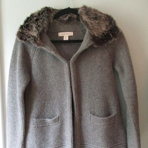Ellen Tracy Gray Coat with Removable Faux Fur Neck